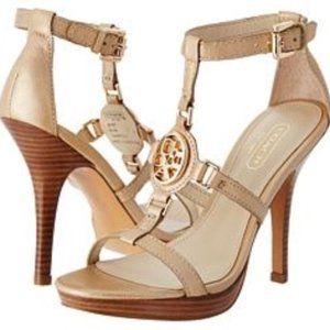 COACH Alina Strap Heels in Gold Size 8.5 Medium
